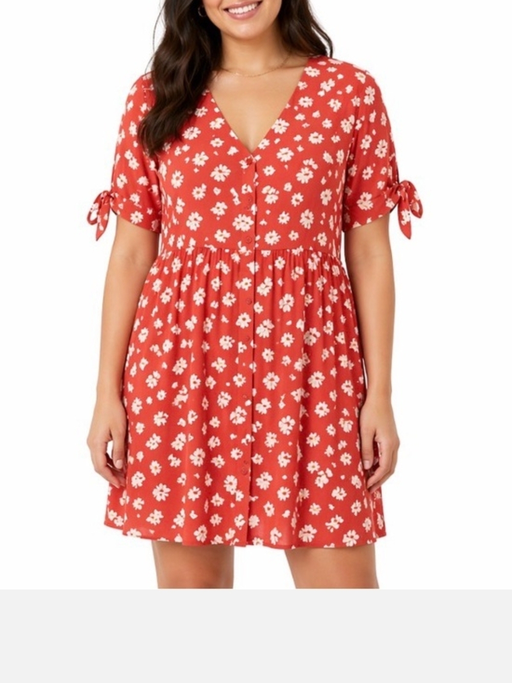 Babydoll 90s Red Orange Floral Dress V-Neck Tie-Sleeve Mini Madewell